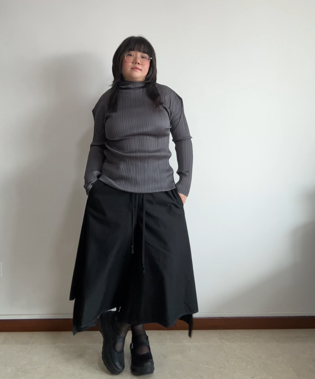 Pleats Please Classic Wide-Shoulder Long Sleeve Top