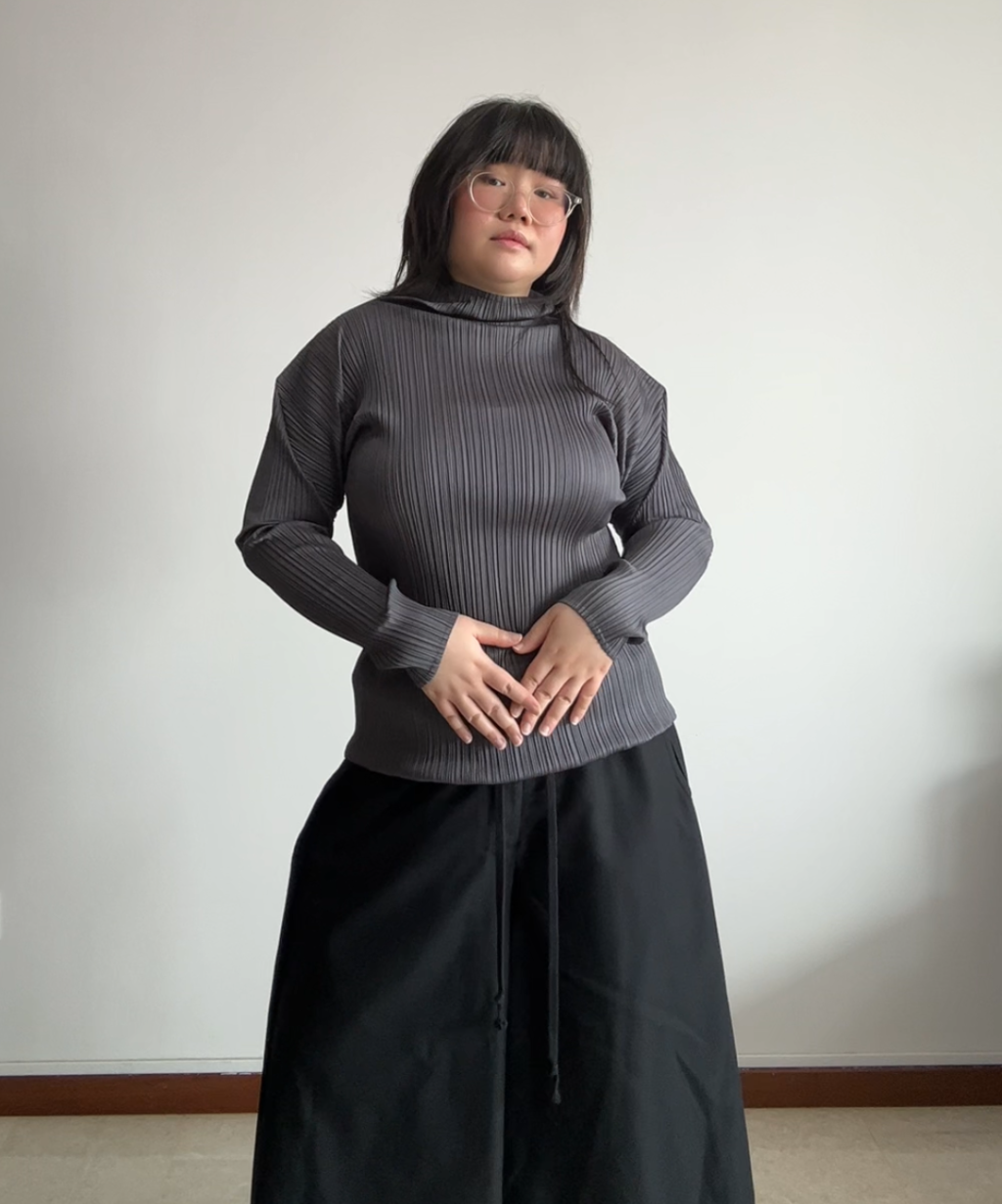 Pleats Please Classic Wide-Shoulder Long Sleeve Top