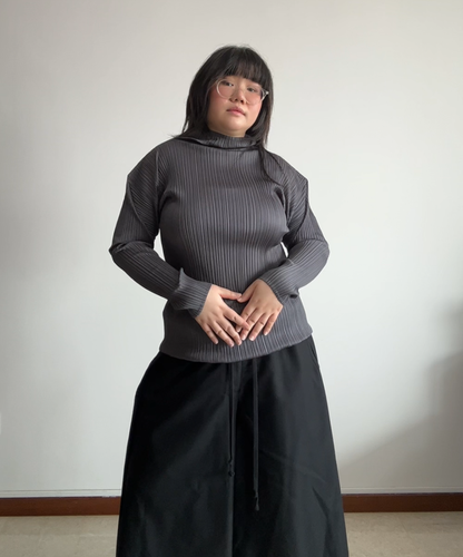 Pleats Please Classic Wide-Shoulder Long Sleeve Top