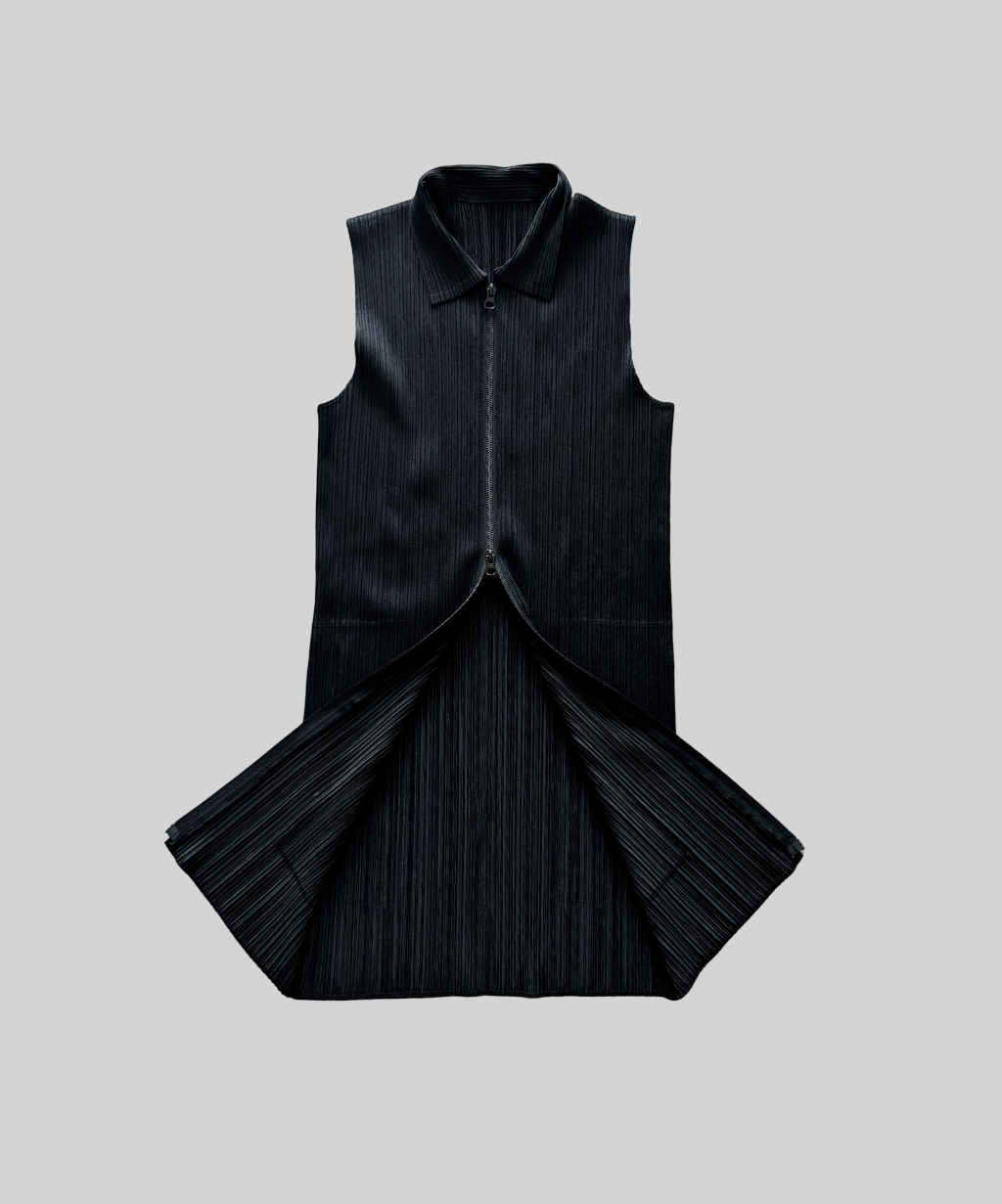 Pleats Please pleated sleeveless collar zip mini dress
