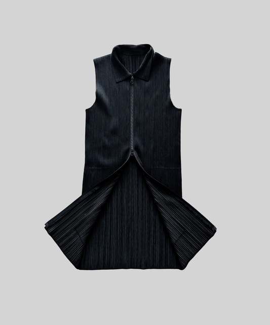 Pleats Please pleated sleeveless collar zip mini dress