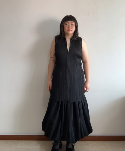 Pleats Please pleated sleeveless collar zip mini dress