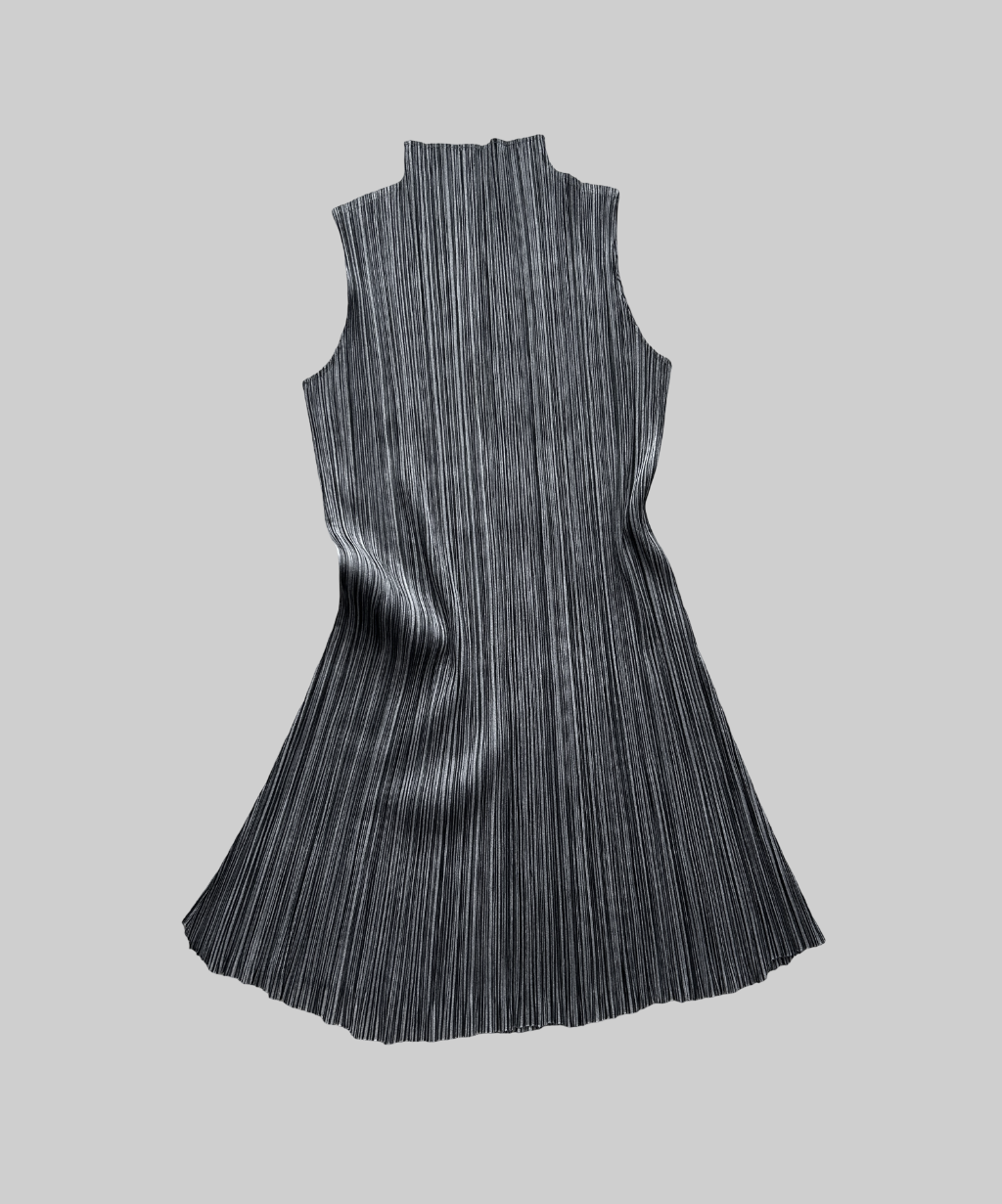 Pleats Please Sleeveless Flare Hem Pleated Mini Dress