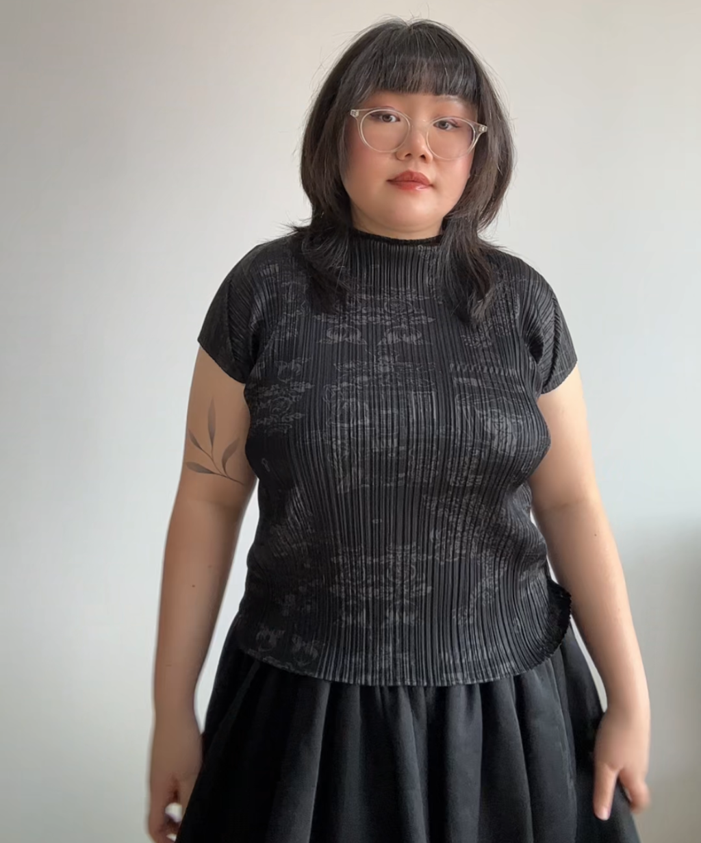 Pleats Please 90s Double Happiness Dragon Print Pleated Top