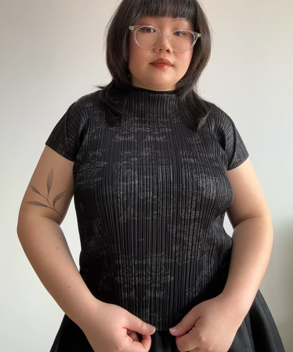 Pleats Please 90s Double Happiness Dragon Print Pleated Top