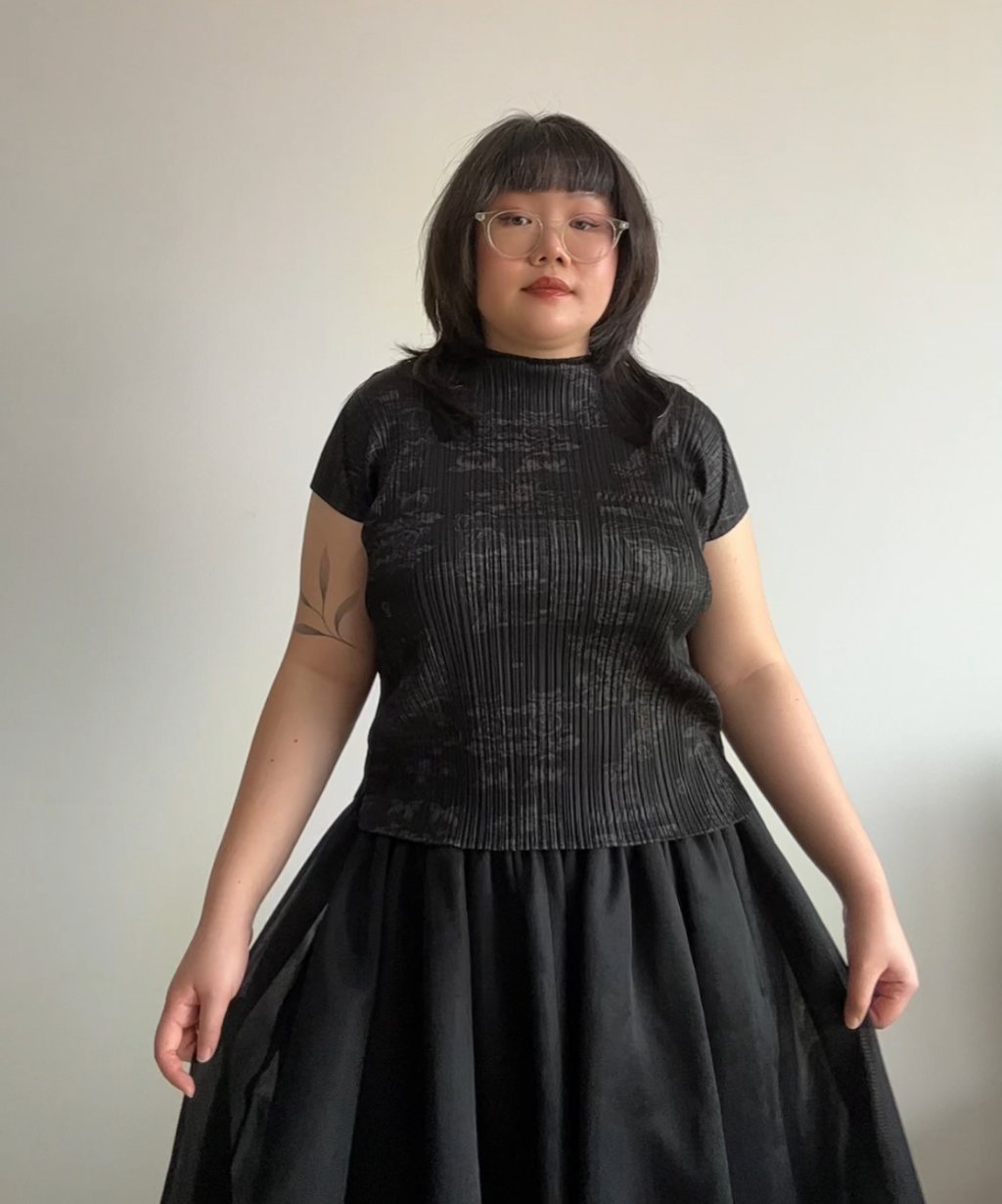 Pleats Please 90s Double Happiness Dragon Print Pleated Top
