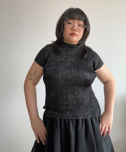 Pleats Please 90s Double Happiness Dragon Print Pleated Top