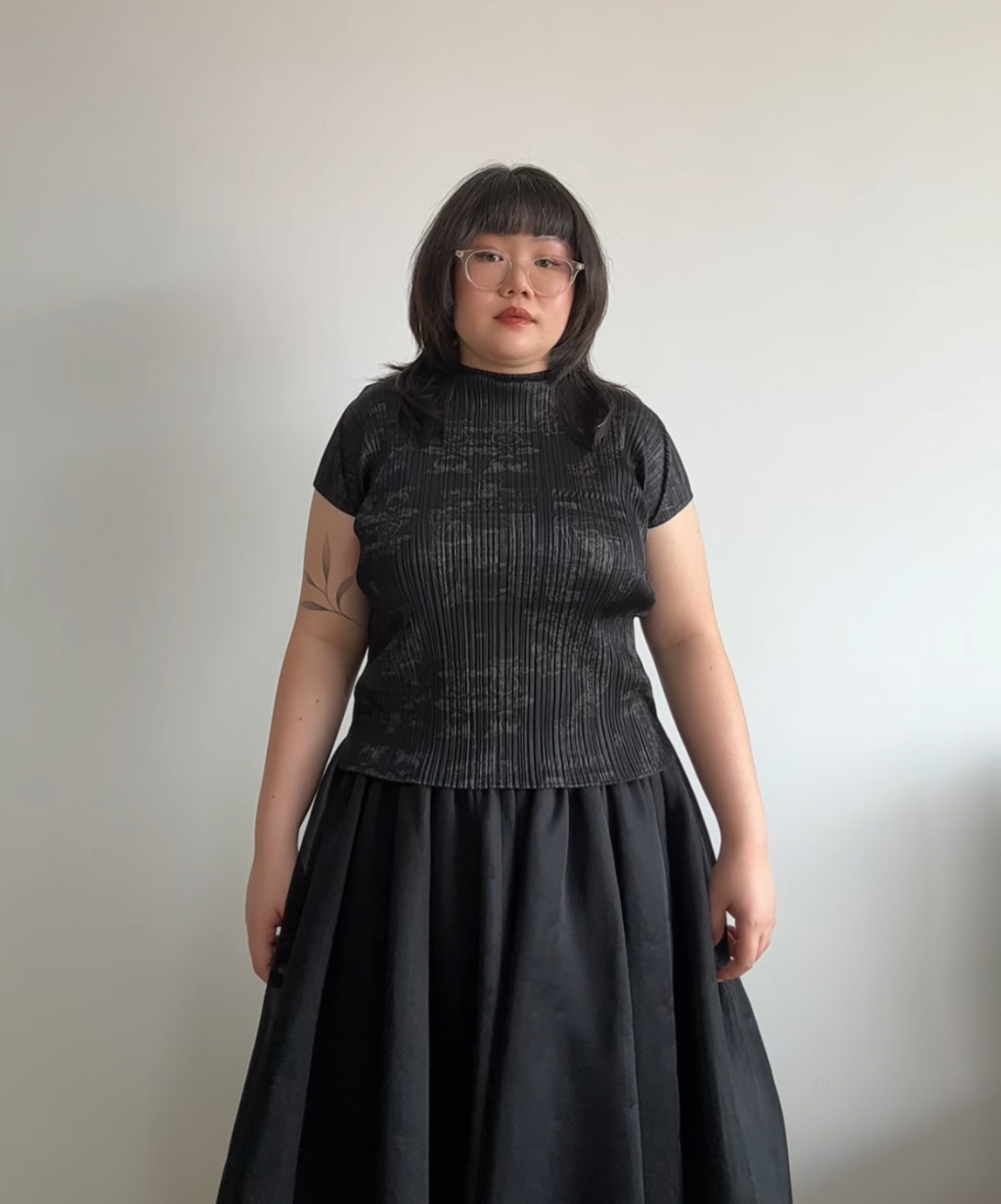 Pleats Please 90s Double Happiness Dragon Print Pleated Top