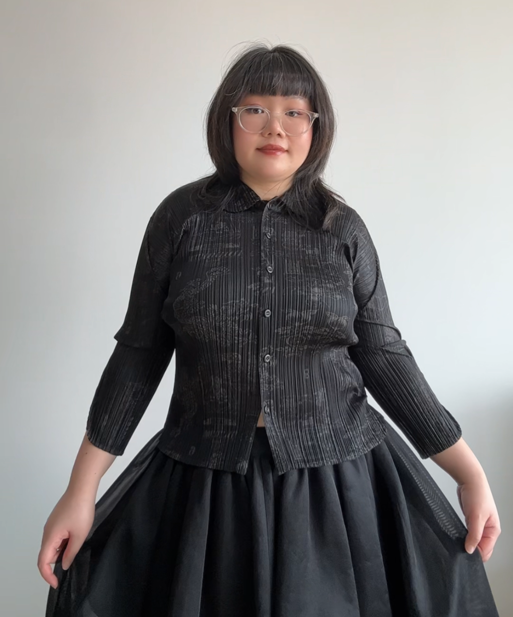 Pleats Please 90s Double Happiness Dragon Print Button Shirt