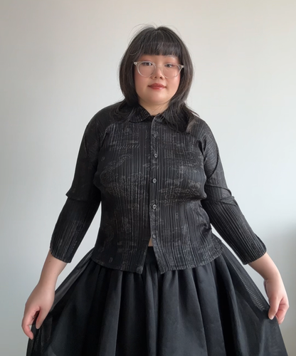 Pleats Please 90s Double Happiness Dragon Print Button Shirt