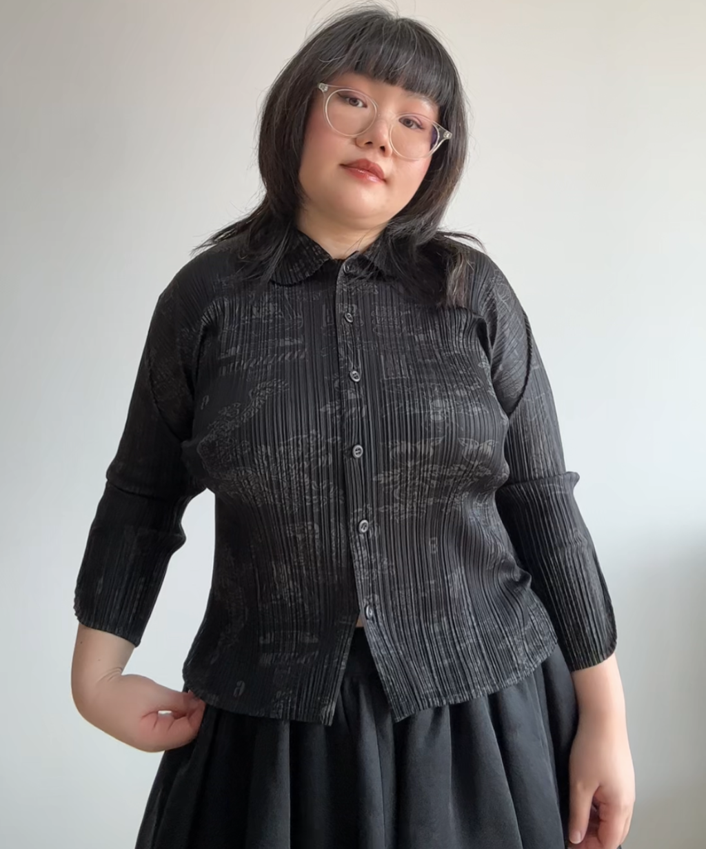 Pleats Please 90s Double Happiness Dragon Print Button Shirt