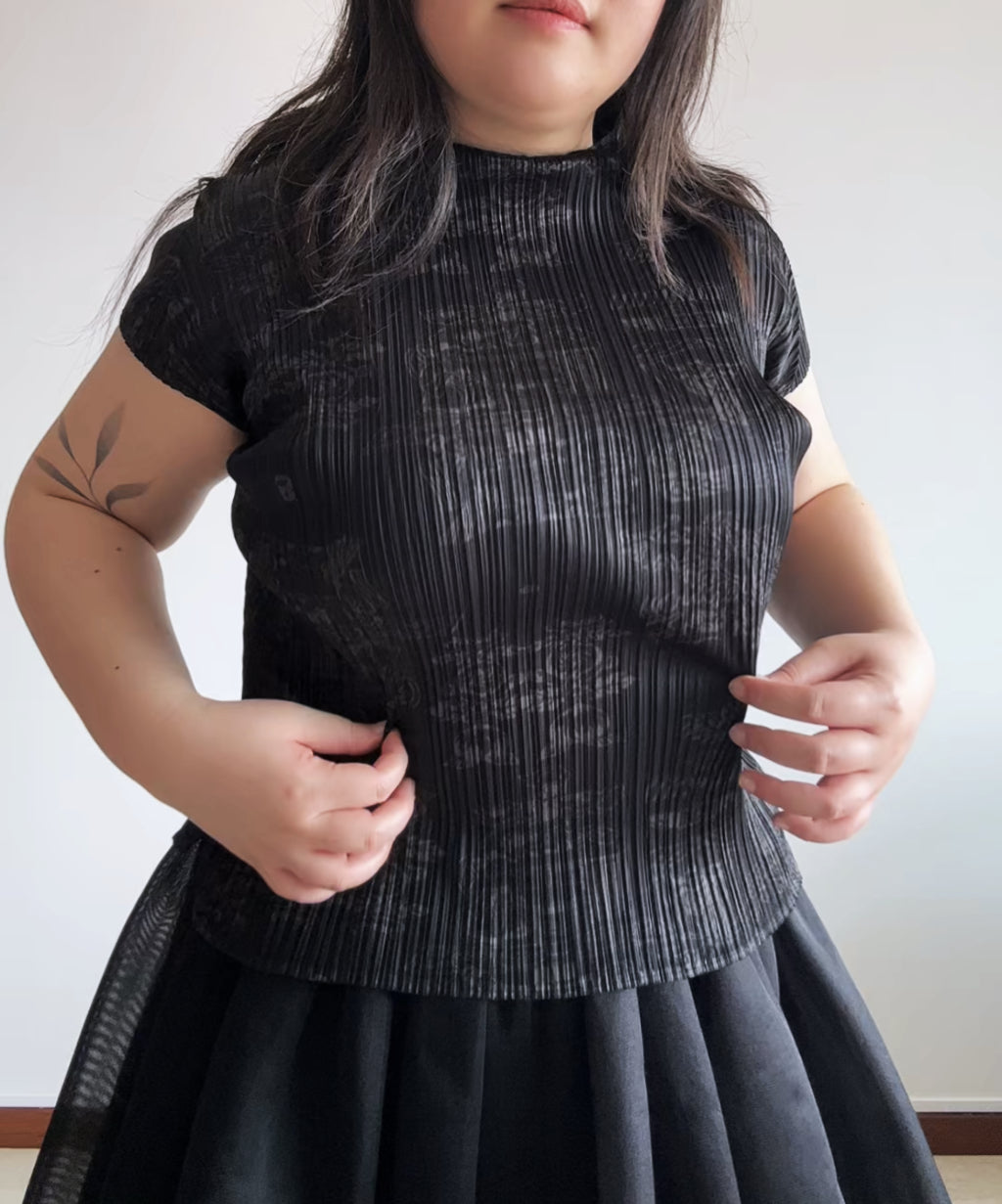 Pleats Please 90s Double Happiness Dragon Print Pleated Top