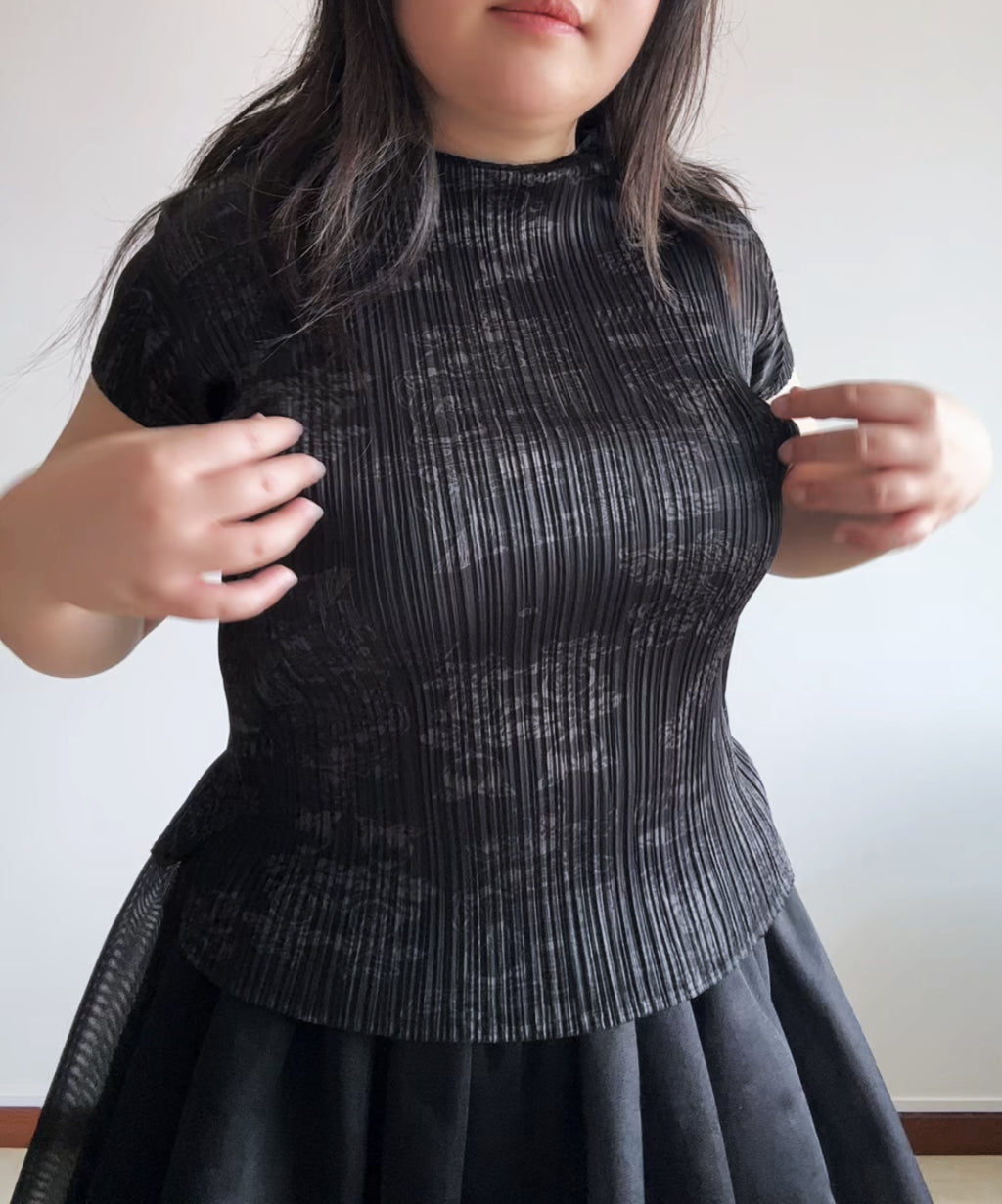 Pleats Please 90s Double Happiness Dragon Print Pleated Top