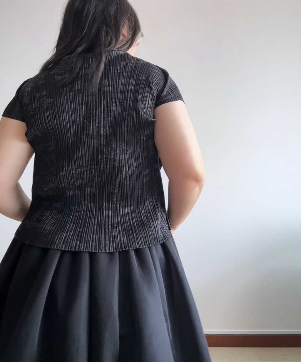 Pleats Please 90s Double Happiness Dragon Print Pleated Top