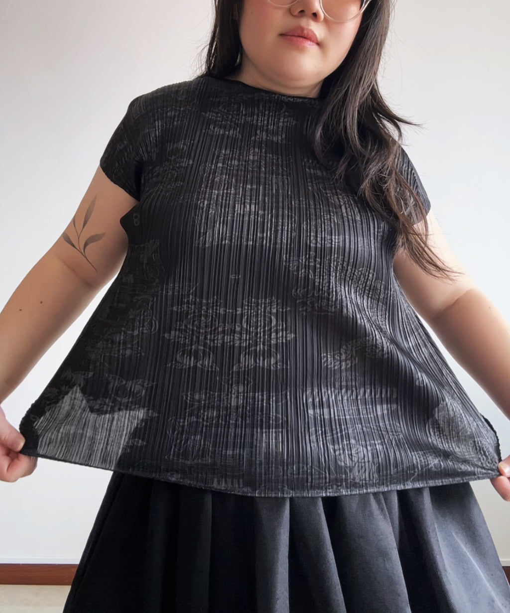 Pleats Please 90s Double Happiness Dragon Print Pleated Top