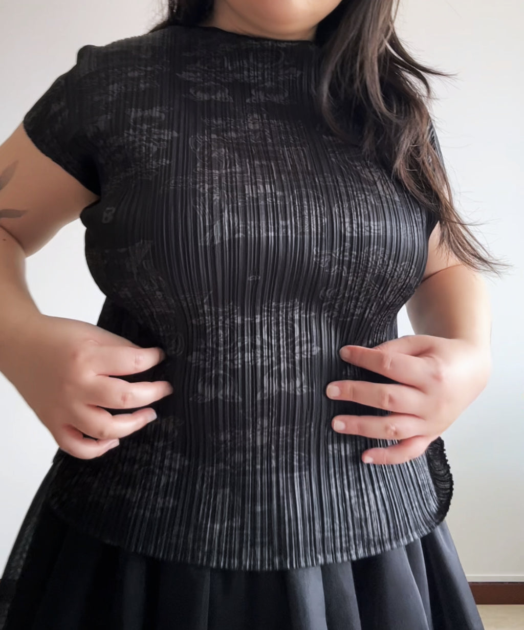 Pleats Please 90s Double Happiness Dragon Print Pleated Top