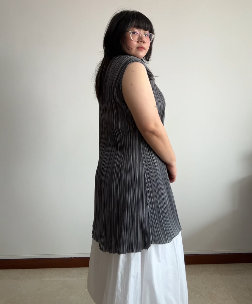 Pleats Please Sleeveless Flare Hem Pleated Mini Dress