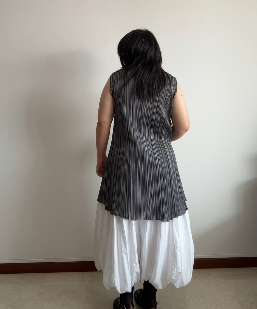 Pleats Please Sleeveless Flare Hem Pleated Mini Dress