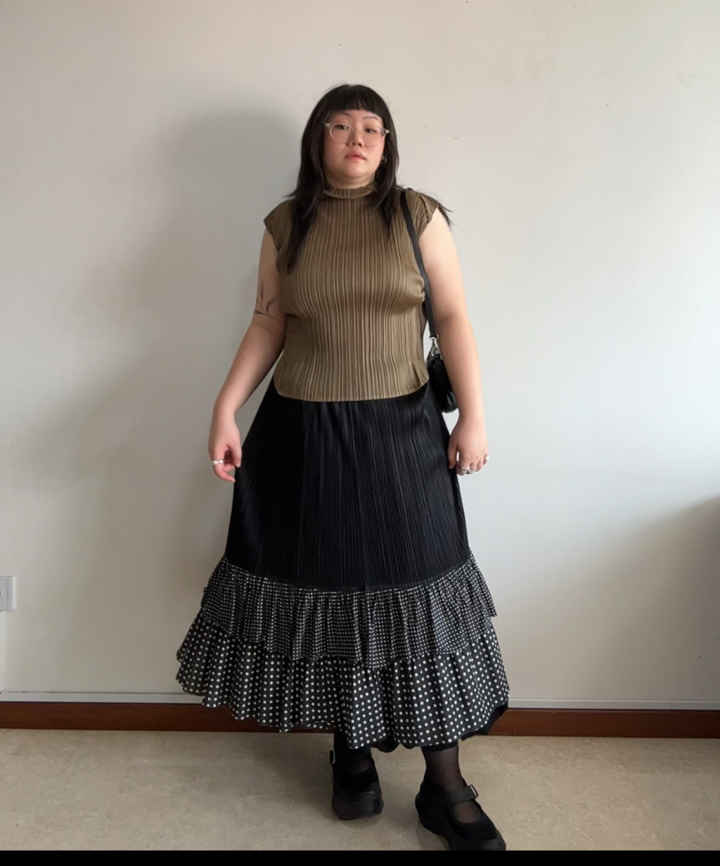 Pleats Please pleated khaki folded corner top