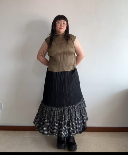 Pleats Please pleated khaki folded corner top