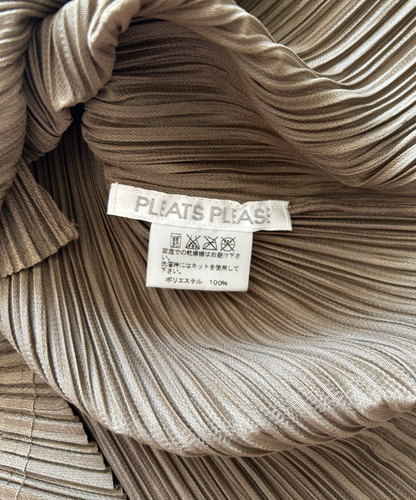 Pleats Please pleated khaki folded corner top
