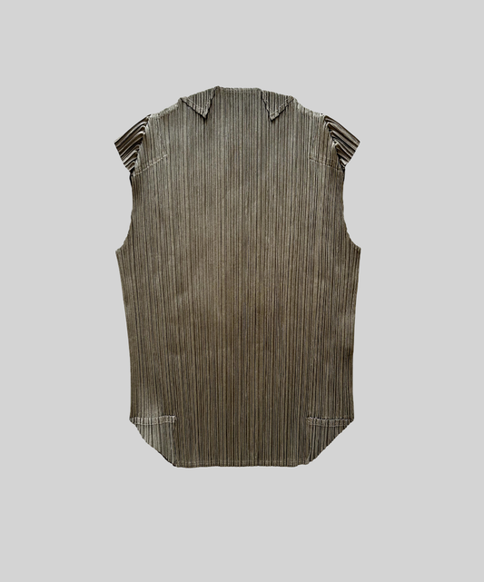 Pleats Please pleated khaki folded corner top