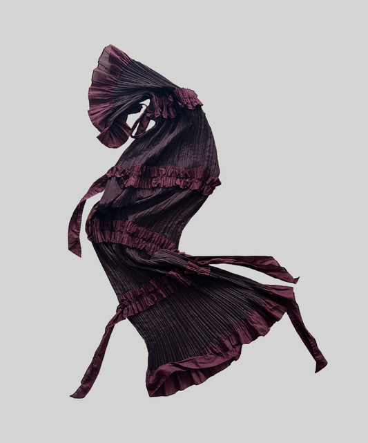 Pleats Please Jellyfish multi-way burgundy ruffle scarf