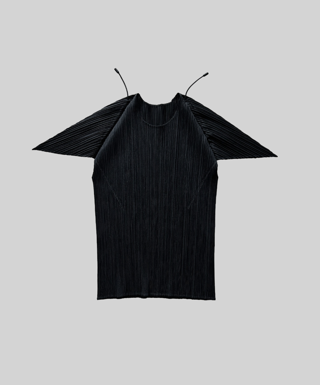 Pleats Please Pointy Sleeve Drawstring Pleated Top