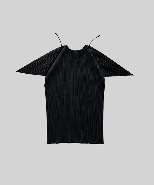 Pleats Please Pointy Sleeve Drawstring Pleated Top