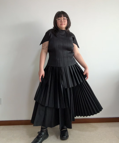 Pleats Please Pointy Sleeve Drawstring Pleated Top