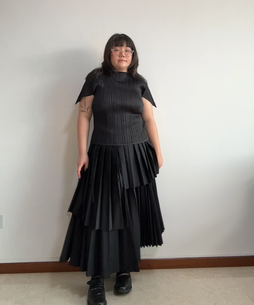 Pleats Please Pointy Sleeve Drawstring Pleated Top