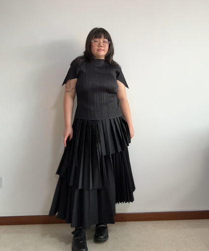 Pleats Please Pointy Sleeve Drawstring Pleated Top