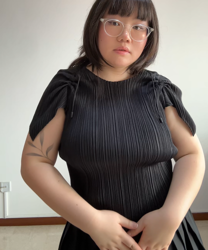 Pleats Please Pointy Sleeve Drawstring Pleated Top