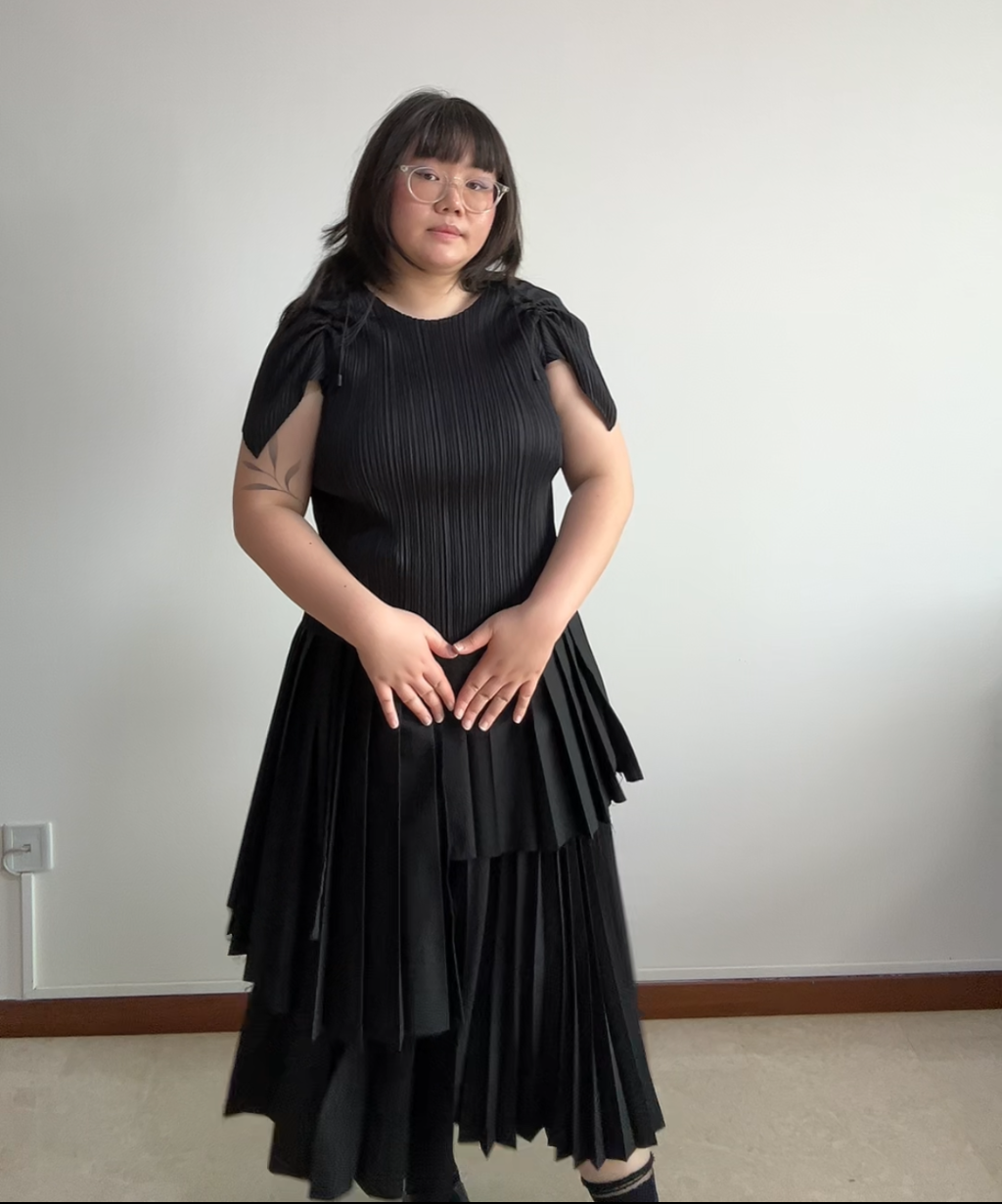 Pleats Please Pointy Sleeve Drawstring Pleated Top