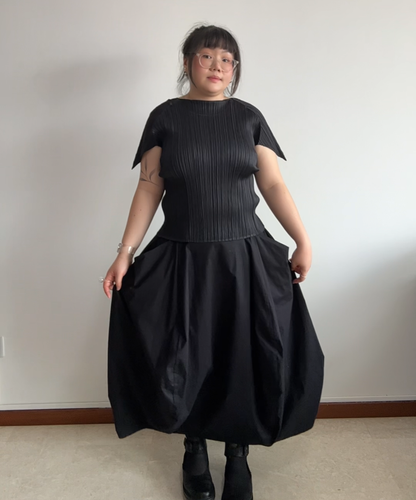 Pleats Please Pointy Sleeve Drawstring Pleated Top