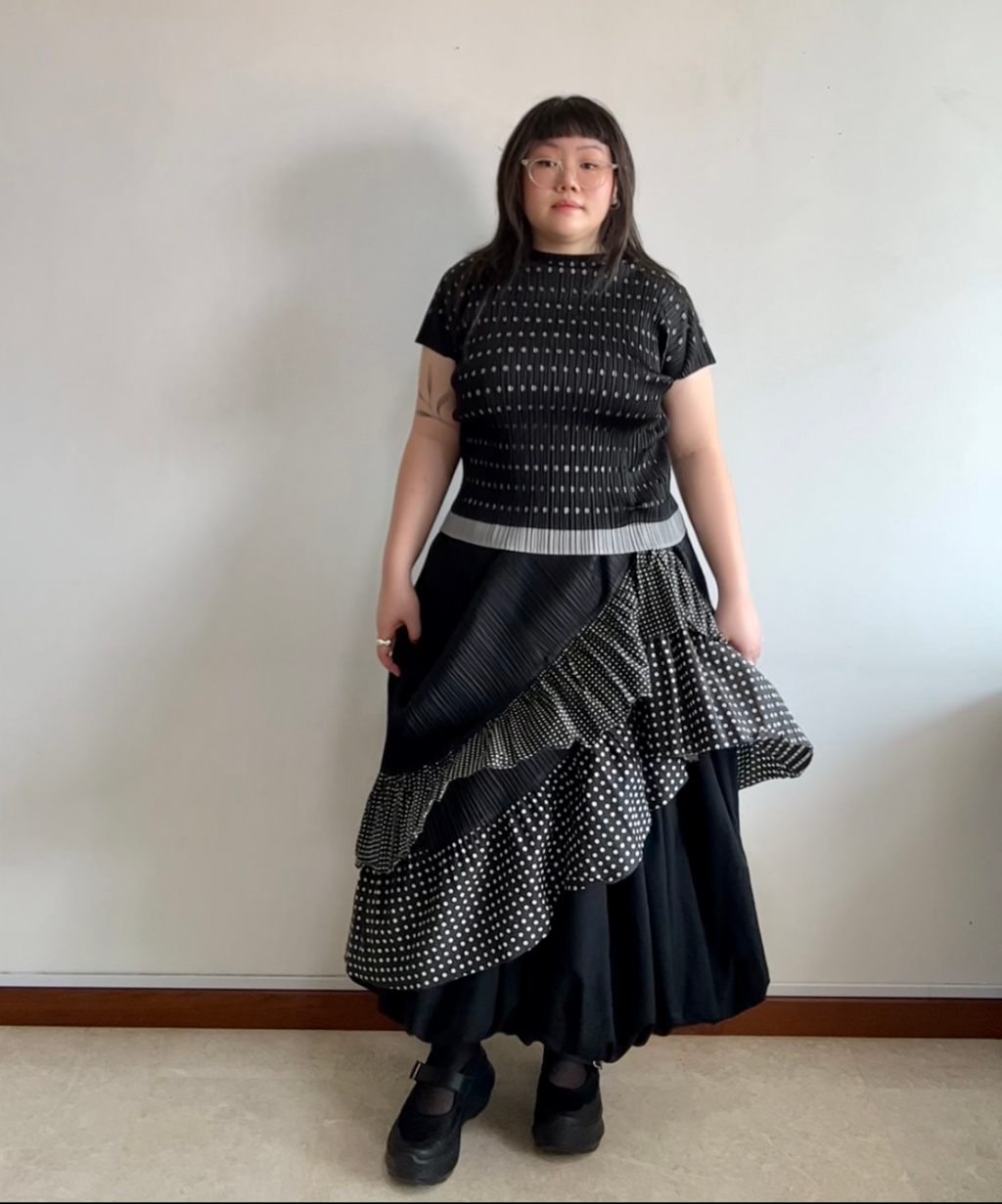 Pleats Please layered die-cut polka dot short sleeve top