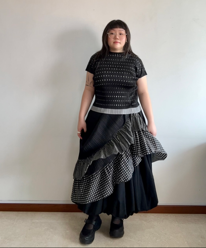 Pleats Please layered die-cut polka dot short sleeve top