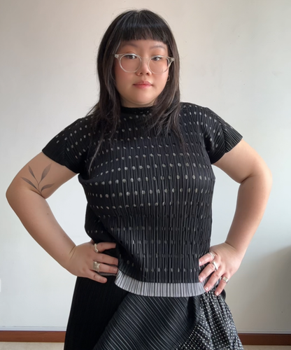 Pleats Please layered die-cut polka dot short sleeve top
