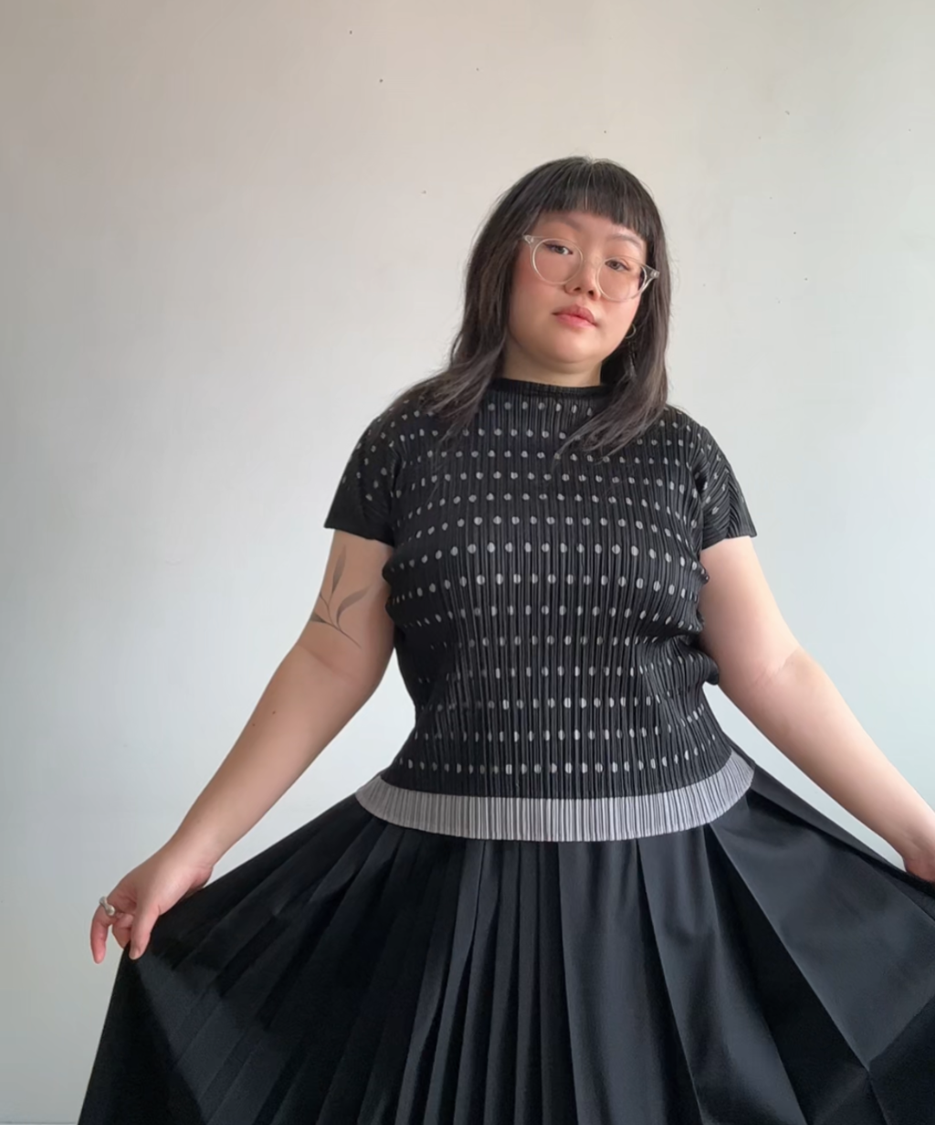 Pleats Please layered die-cut polka dot short sleeve top