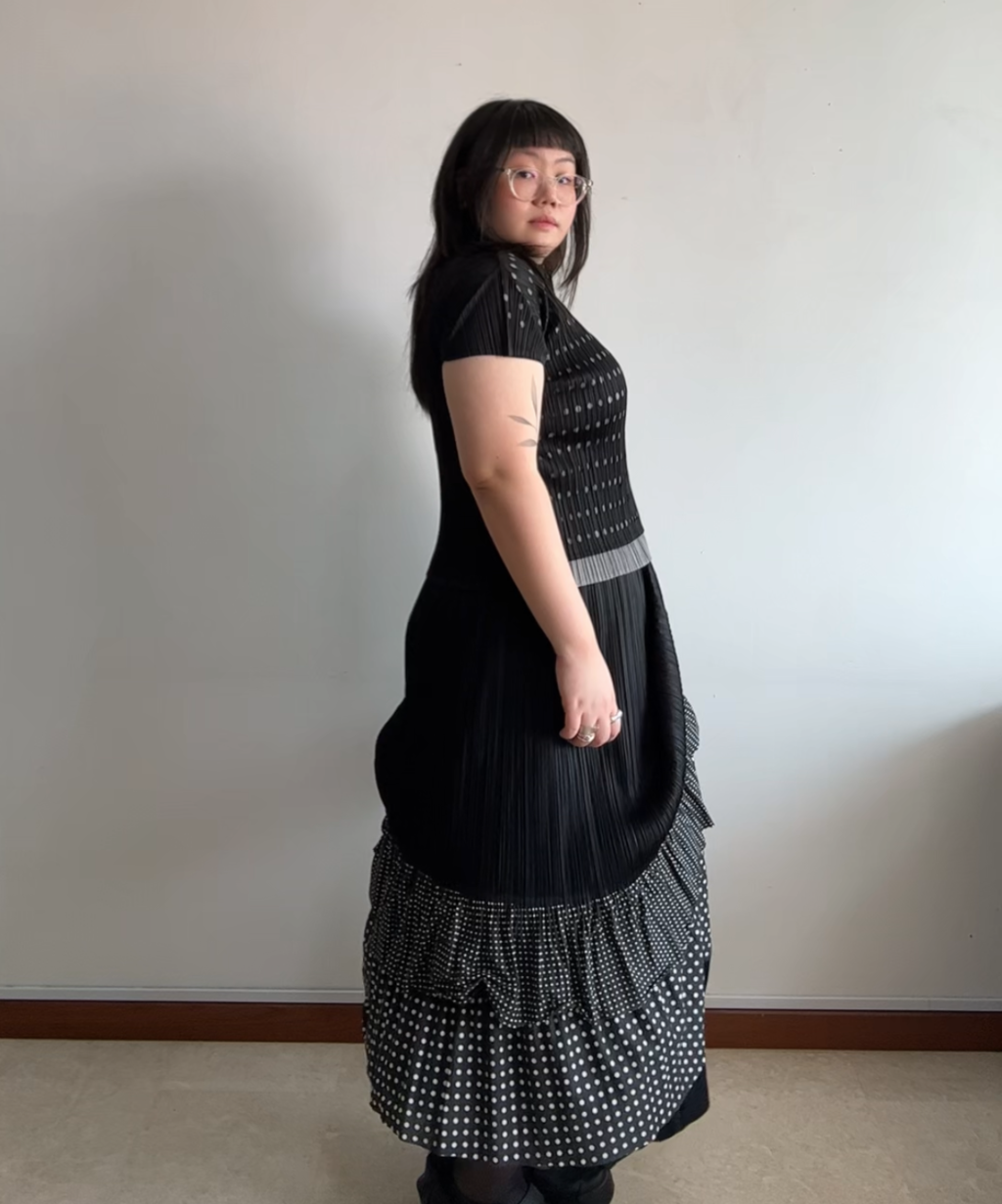 Pleats Please layered die-cut polka dot short sleeve top