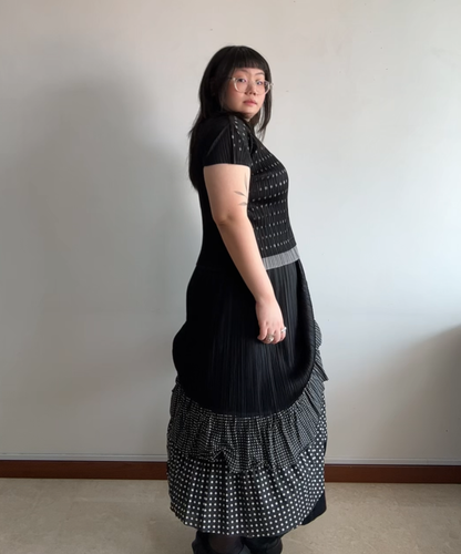 Pleats Please layered die-cut polka dot short sleeve top