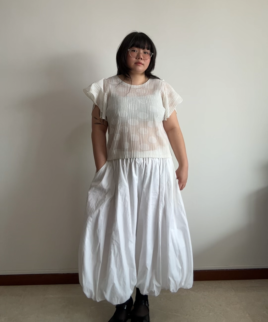 Pleats Please Polka Dot Sheer Ruffle Sleeve Blouse