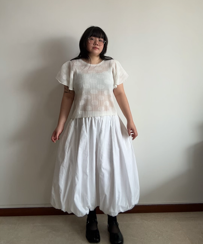 Pleats Please Polka Dot Sheer Ruffle Sleeve Blouse