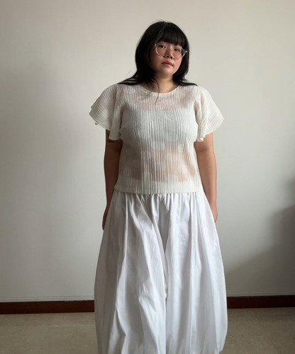 Pleats Please Polka Dot Sheer Ruffle Sleeve Blouse