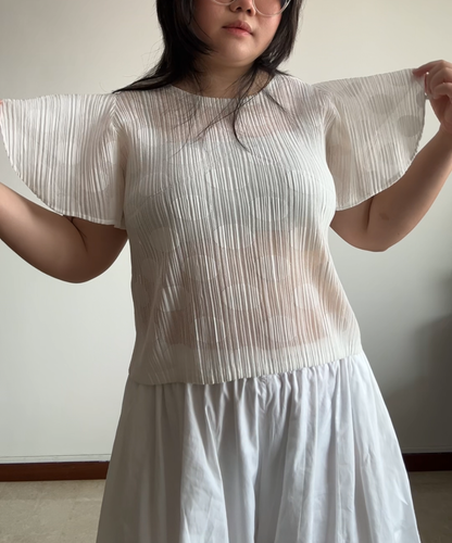 Pleats Please Polka Dot Sheer Ruffle Sleeve Blouse