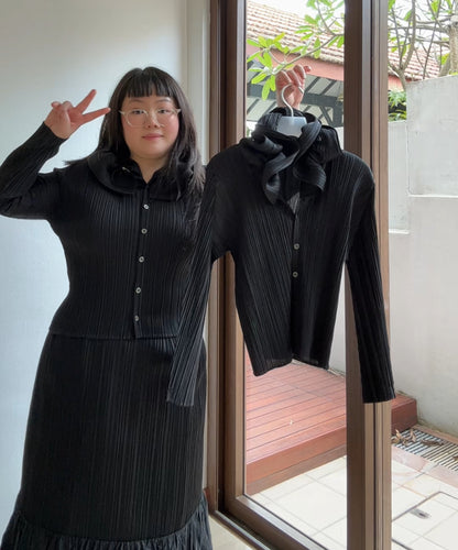 Pleats Please Long Sleeve Blouse with Ruffle Collar