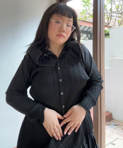 Pleats Please Long Sleeve Blouse with Ruffle Collar