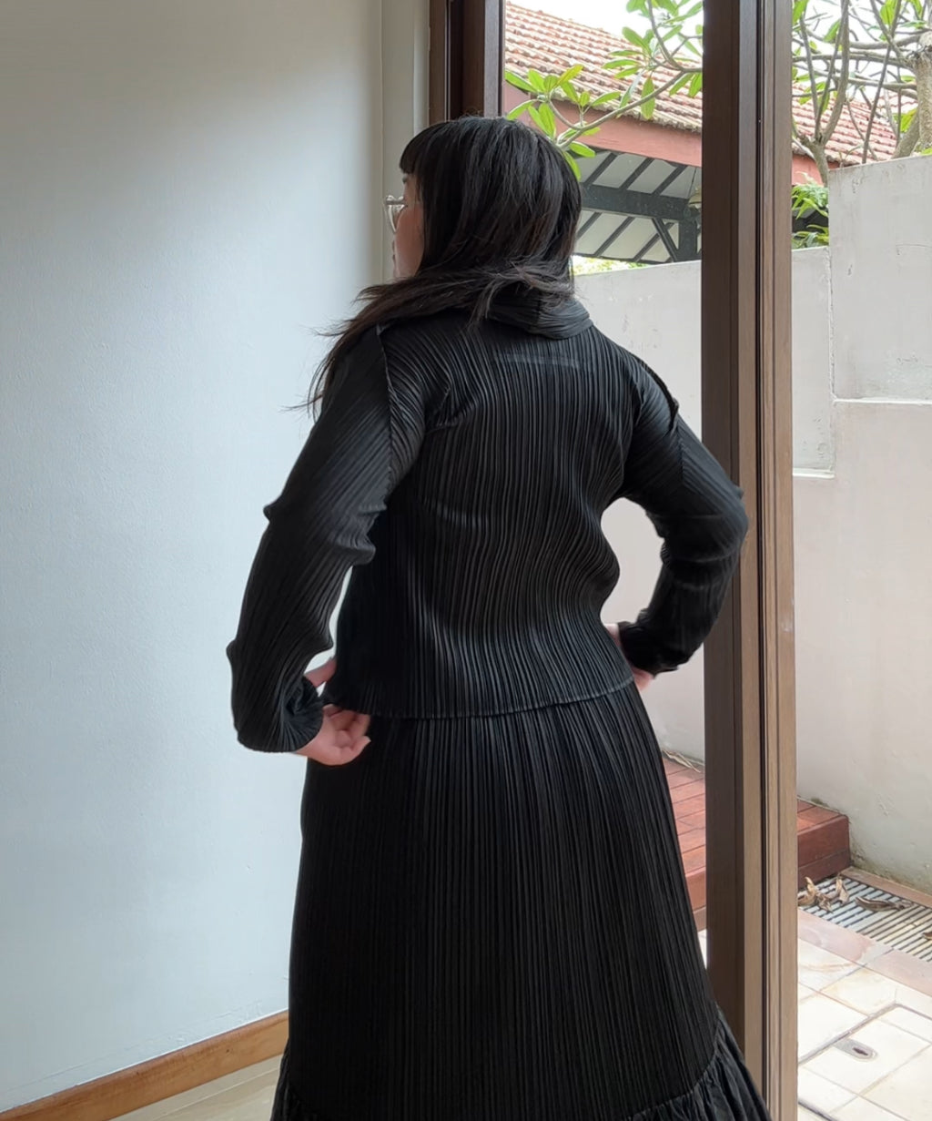 Pleats Please Long Sleeve Blouse with Ruffle Collar