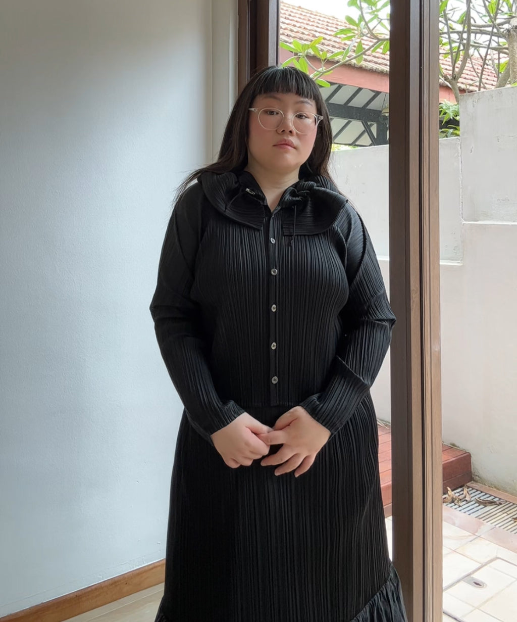 Pleats Please Long Sleeve Blouse with Ruffle Collar