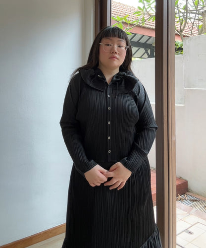 Pleats Please Long Sleeve Blouse with Ruffle Collar